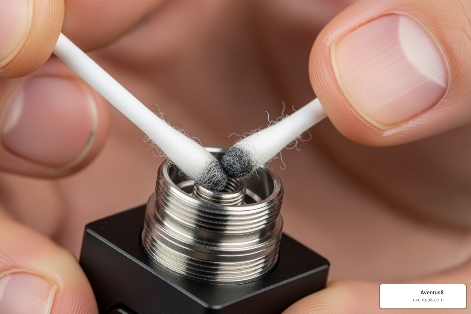 cleaning a vape battery's 510-thread connection with a cotton swab - new thc vape cartridge not working