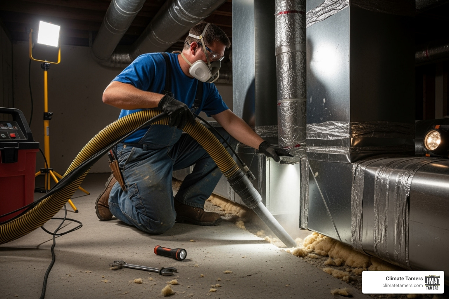 technician using a high-powered vacuum on a duct system - air duct cleaning new orleans