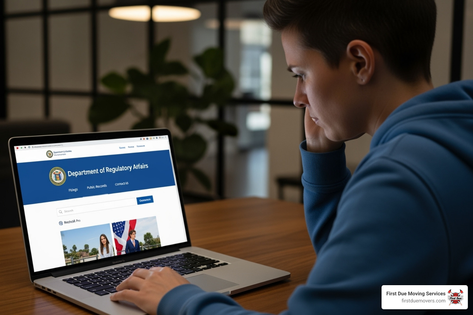 A person looking at the FMCSA website on a laptop, emphasizing the importance of verifying mover credentials - cross state movers