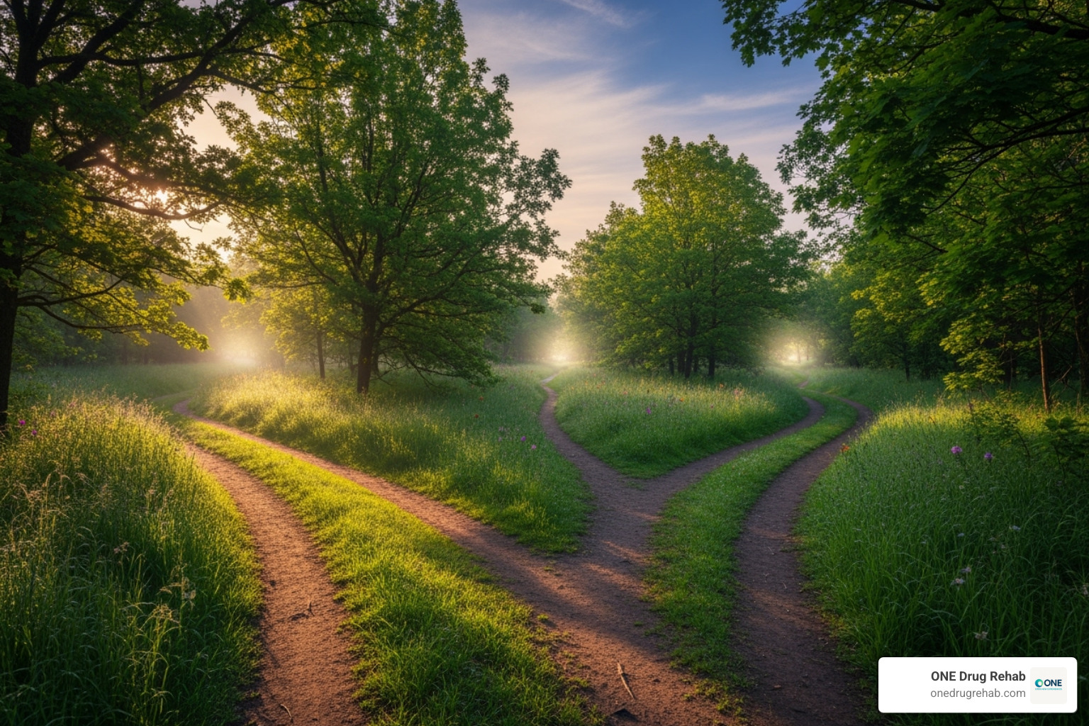 path splitting into multiple directions, symbolizing different recovery journeys - drug rehab success rates