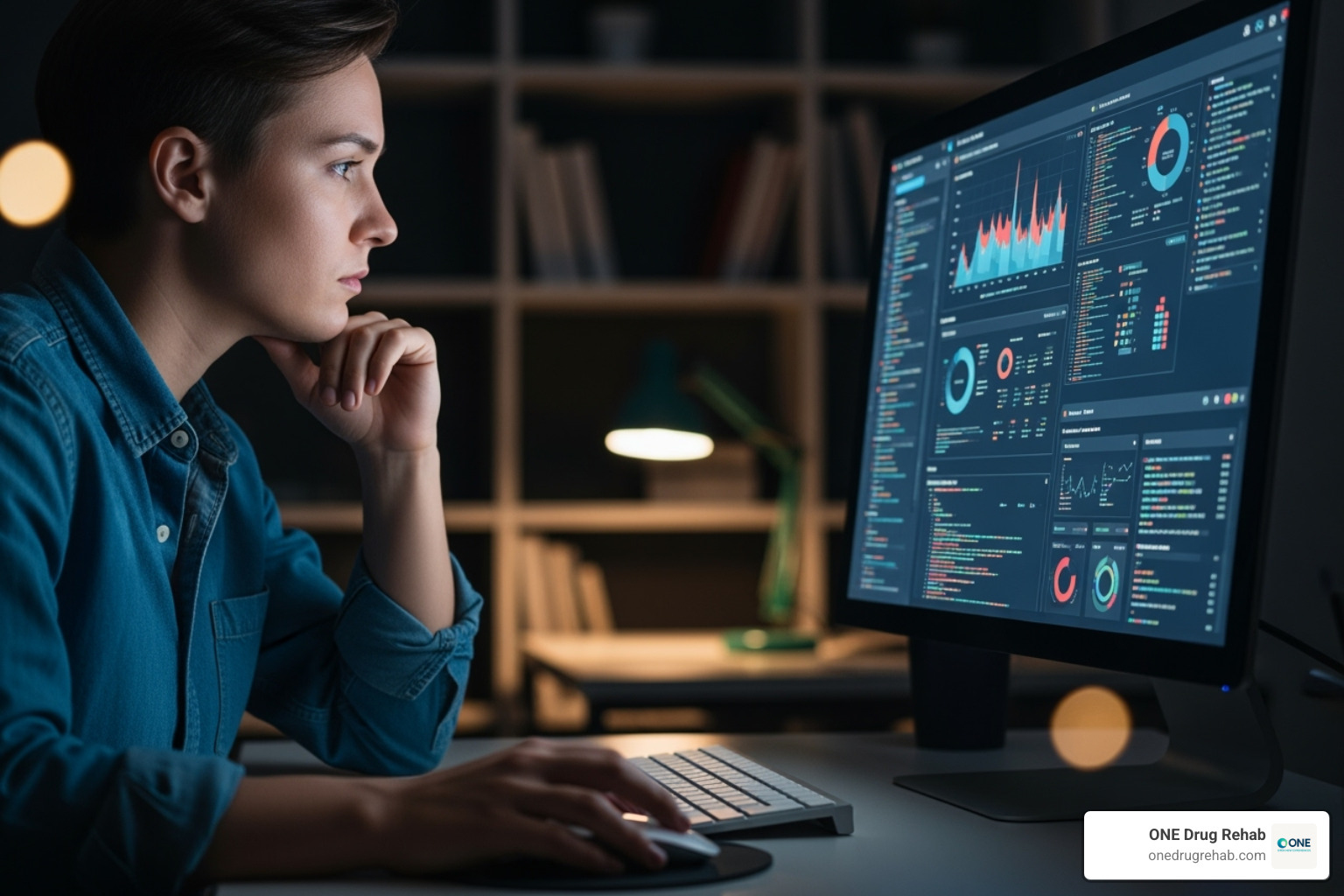 person looking at data on a screen with a thoughtful expression - drug rehab success rates