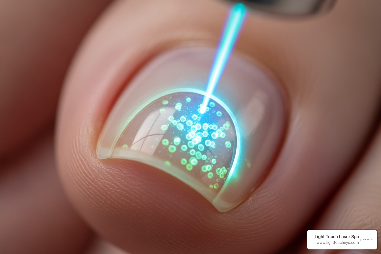 Laser beam penetrating the nail plate to target the fungus in the nail bed - nail fungus and laser treatment