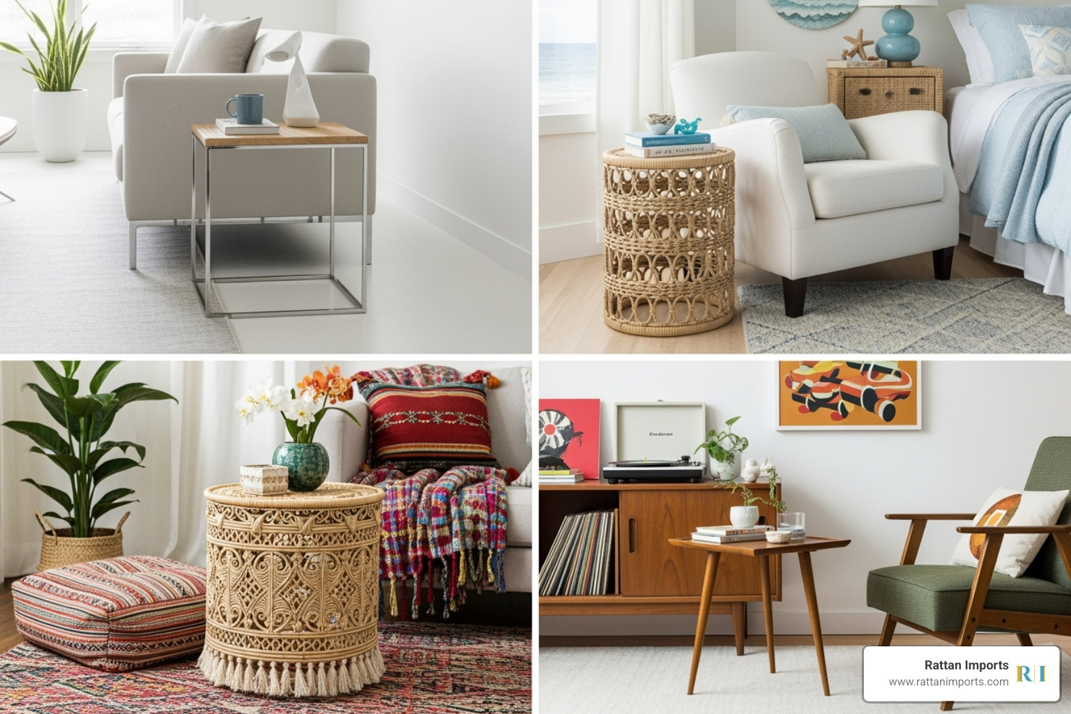 collage of rattan side table styles - buy rattan side table