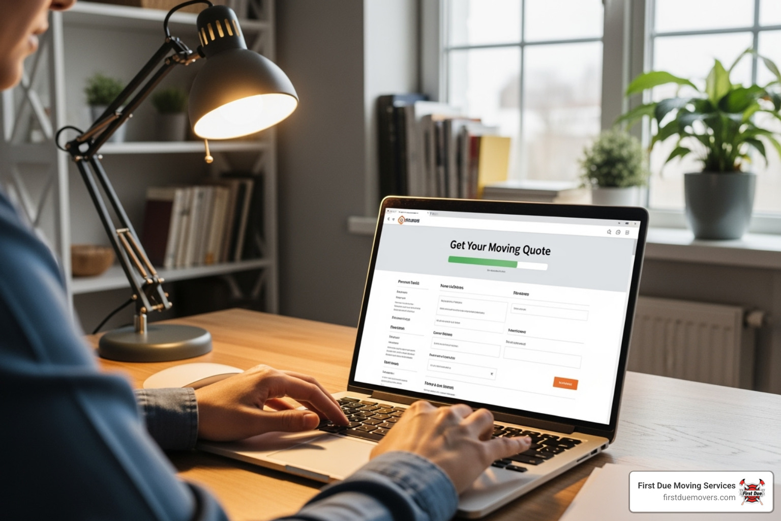 A person on a laptop filling out an online quote form, demonstrating the process of requesting an accurate moving estimate. - bellevue moving company quotes