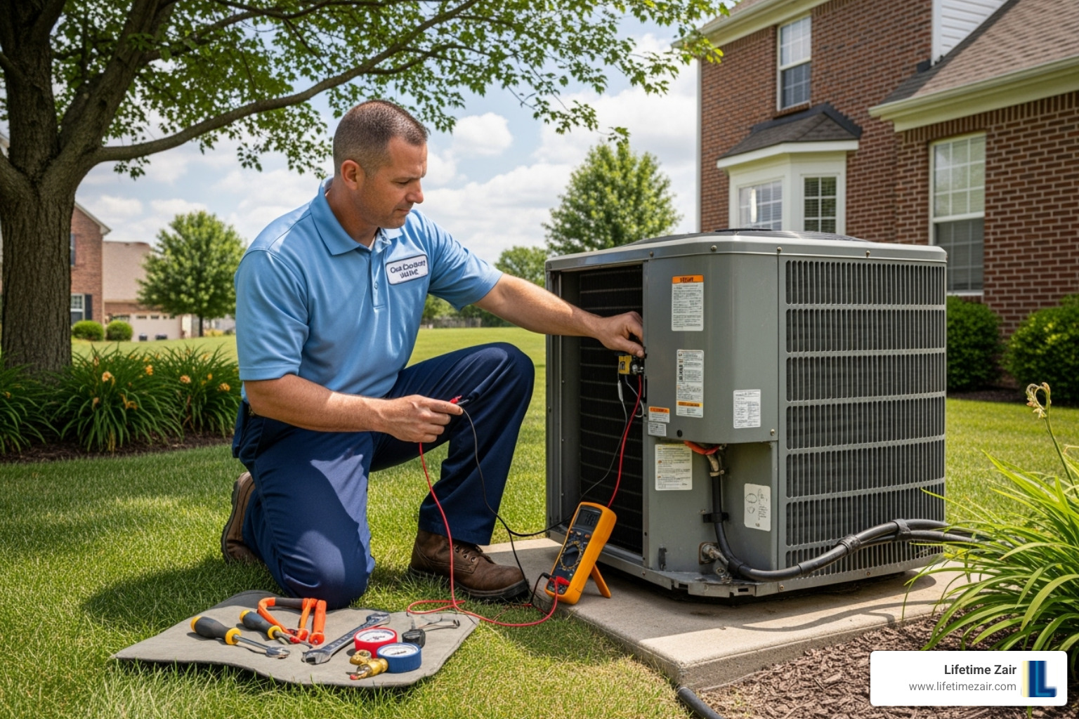 Image of a technician performing routine AC maintenance - AC install near me Image of a technician performing routine AC maintenance - AC install near me