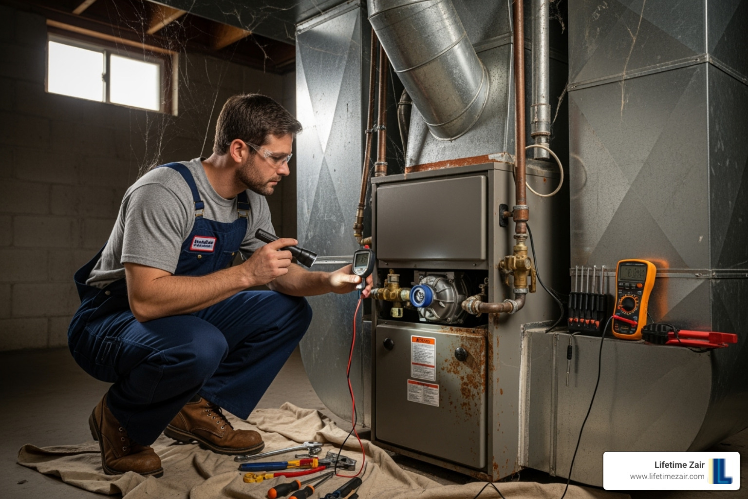 An HVAC technician inspecting a home's existing furnace and ductwork - how much is it to install central air