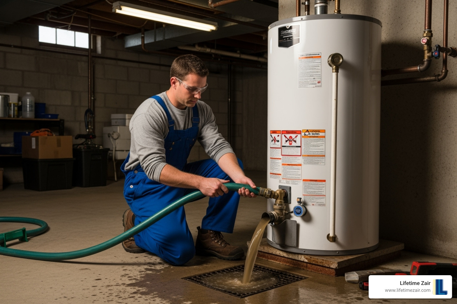 technician flushing a water heater tank - electric water heater repair dallas technician flushing a water heater tank - electric water heater repair dallas