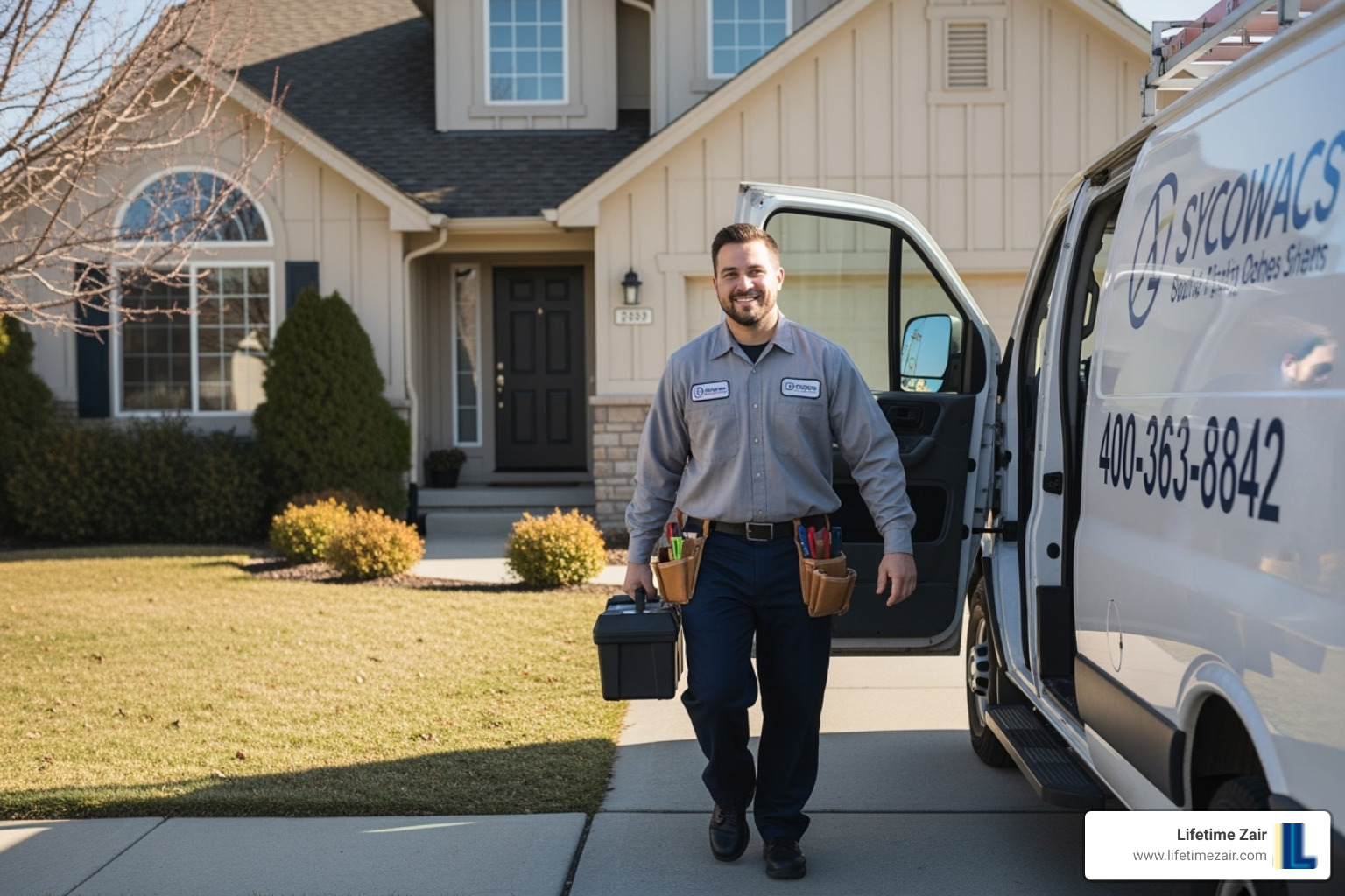 friendly licensed technician arriving in company van - furnace repair frisco tx