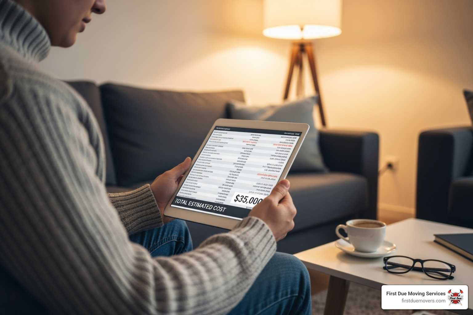 person reviewing moving quote on tablet - hire professional packers person reviewing moving quote on tablet - hire professional packers