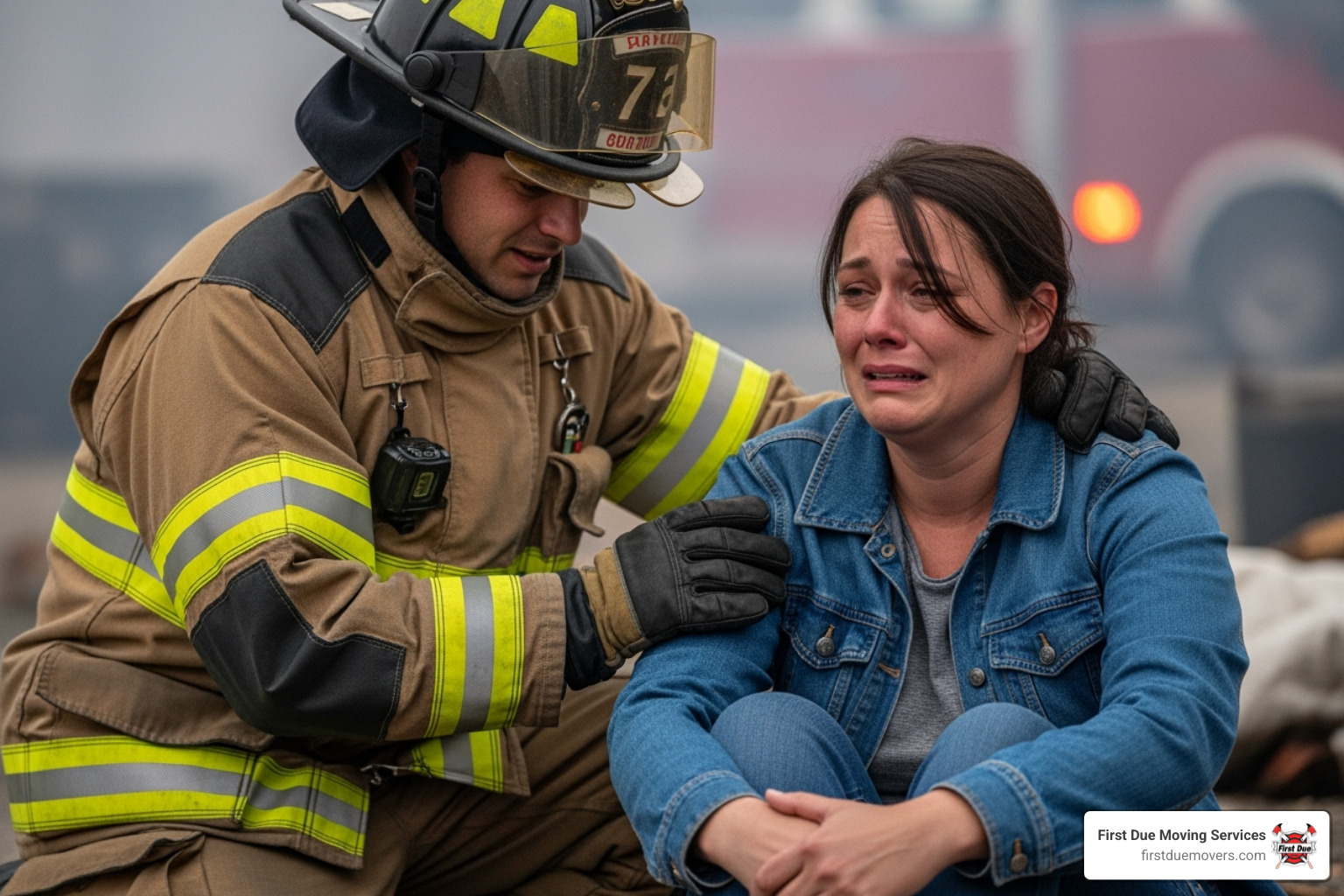firefighter comforting person in distress - fire service values firefighter comforting person in distress - fire service values
