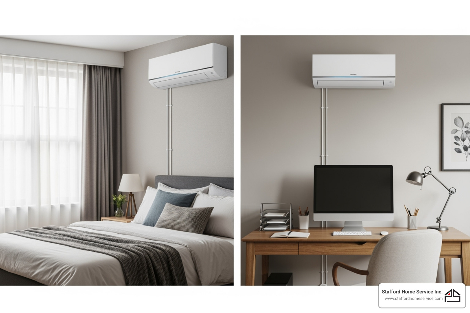 multi-zone ductless ac setup with units in a bedroom and a home office - do ductless air conditioners need to be vented minneapolis mn