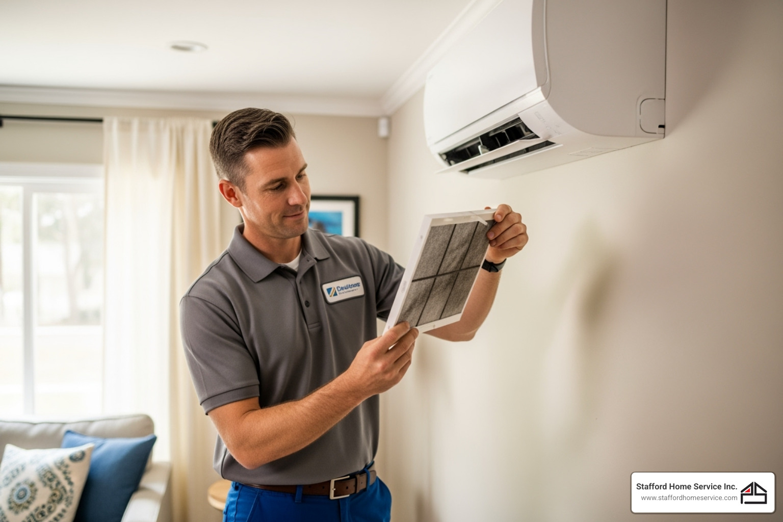 technician cleaning the filter of an indoor ductless unit - do ductless air conditioners need to be vented minneapolis mn