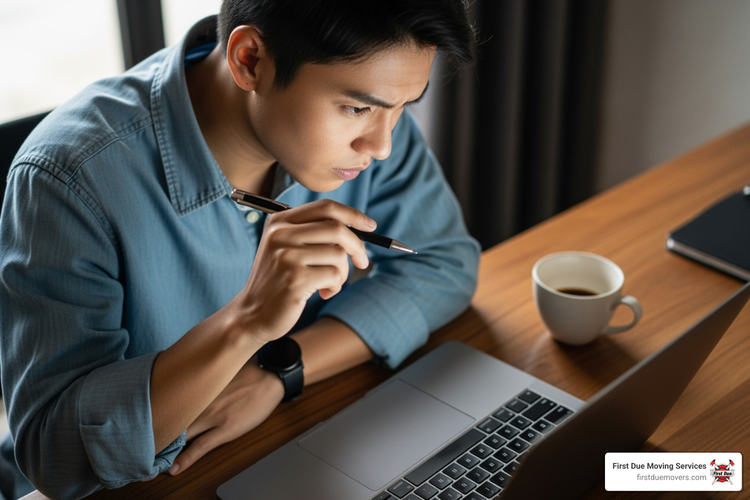 person checking First Due Moving Services' credentials on a laptop - cross country movers person checking First Due Moving Services' credentials on a laptop - cross country movers