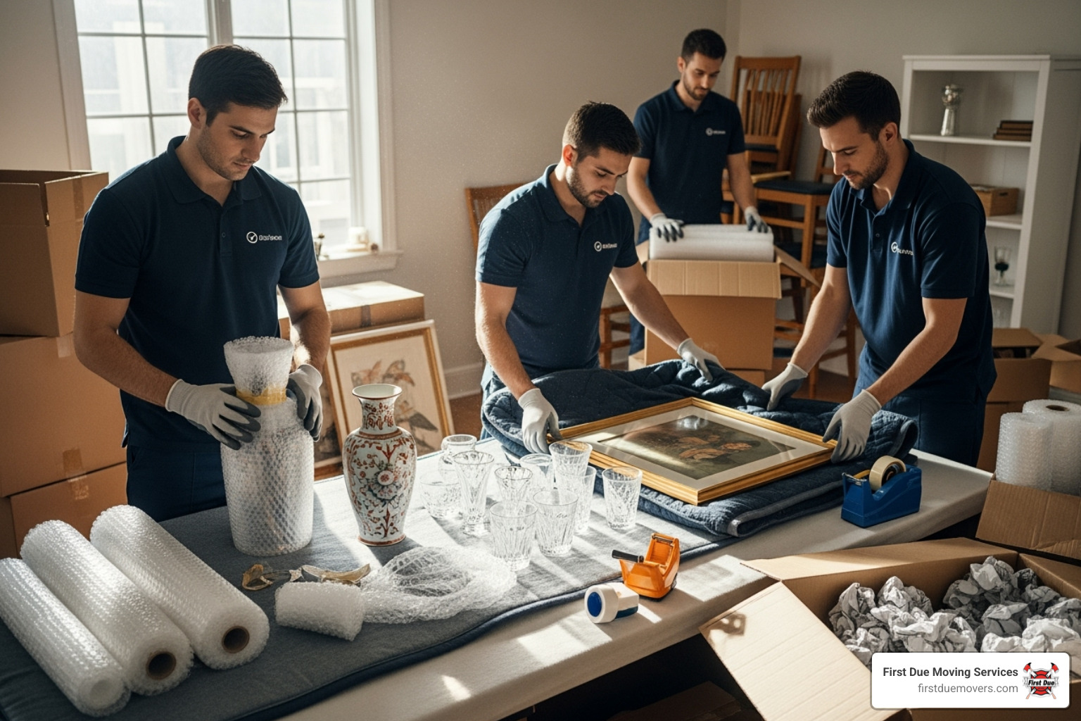 Professional packers wrapping fragile items - home removals in kent