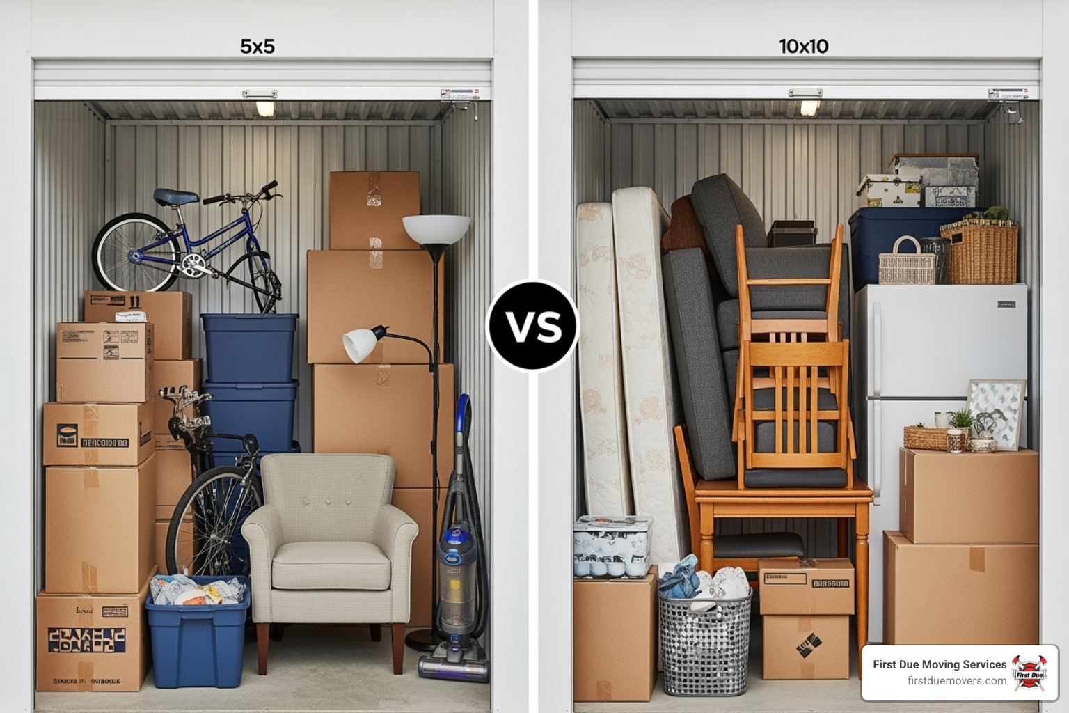 visual comparison of what fits in a 5x5 vs. a 10x10 unit - mini storage Seattle visual comparison of what fits in a 5x5 vs. a 10x10 unit - mini storage Seattle