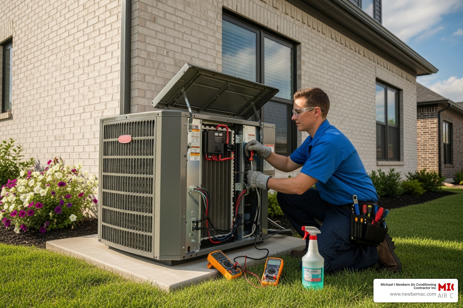 Technician performing maintenance on an AC unit - AC technician Lakeland FL Technician performing maintenance on an AC unit - AC technician Lakeland FL
