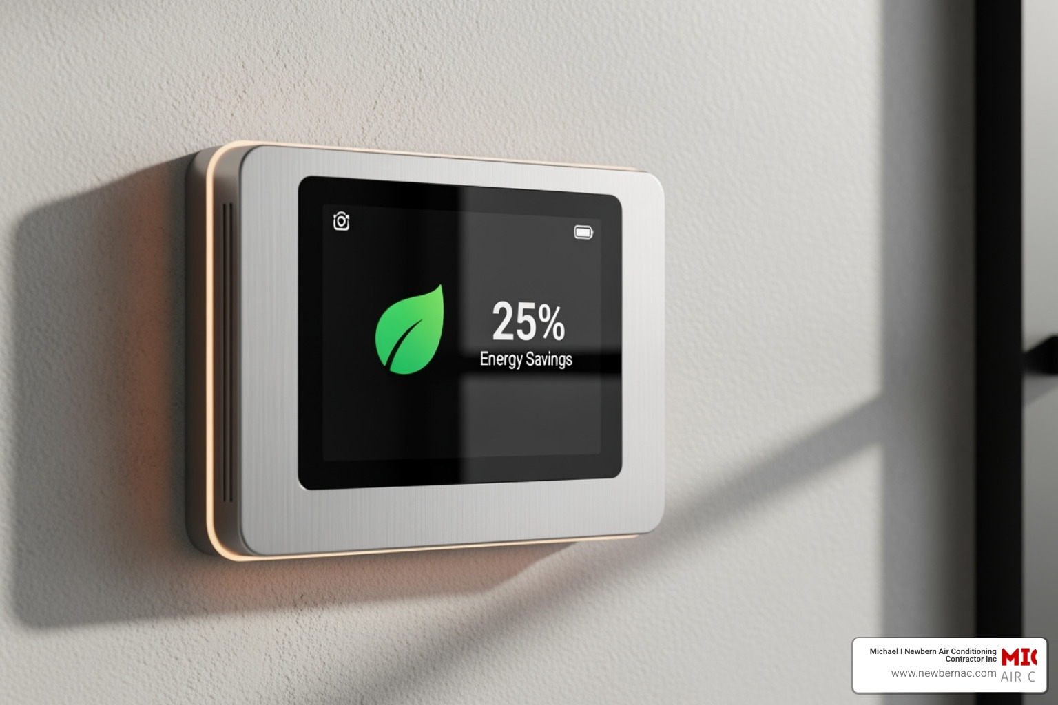 Smart thermostat displaying energy savings - AC technician Lakeland FL Smart thermostat displaying energy savings - AC technician Lakeland FL