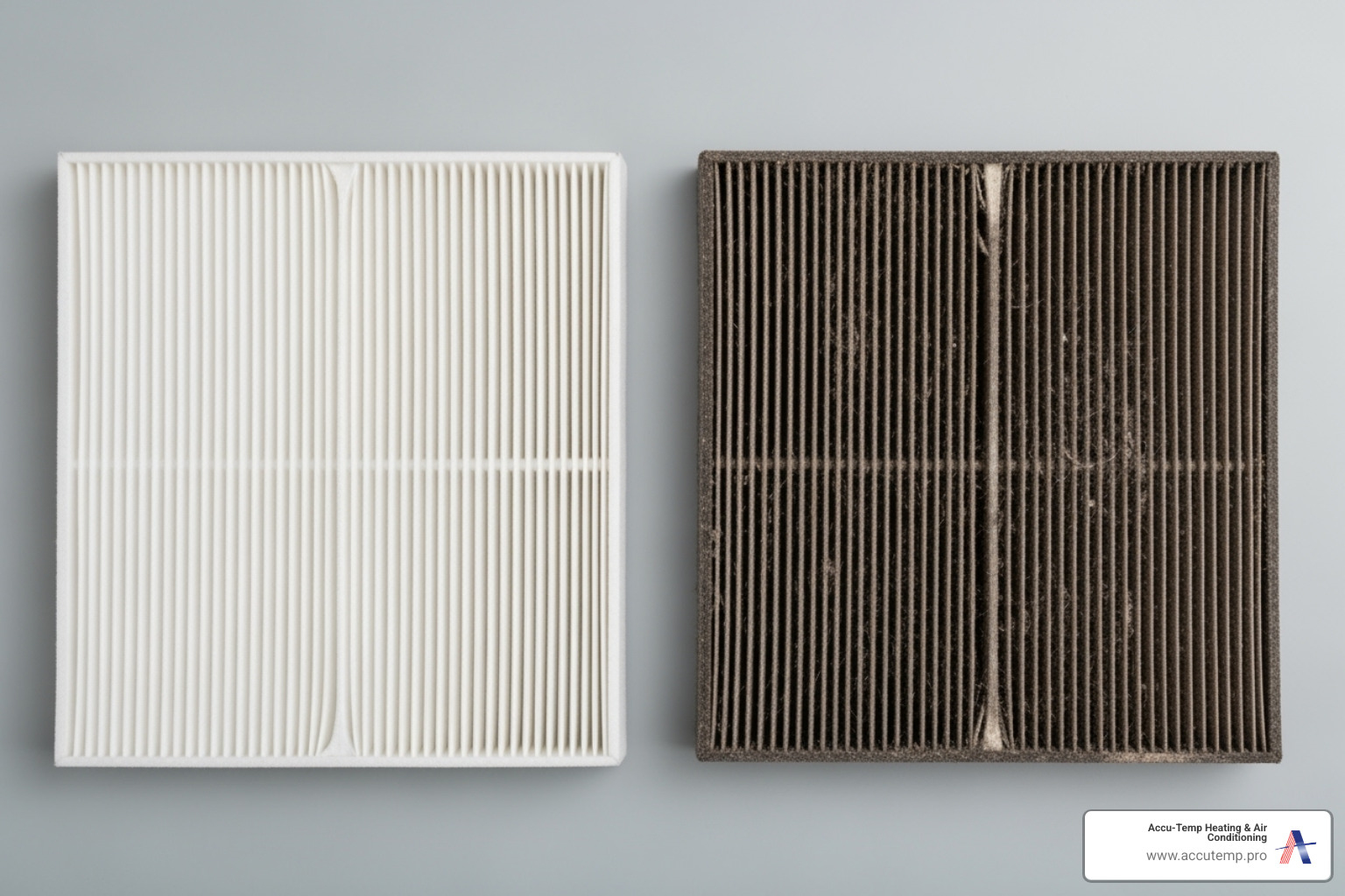 of a clean AC air filter next to a dirty one - ac repair daytona beach fl of a clean AC air filter next to a dirty one - ac repair daytona beach fl