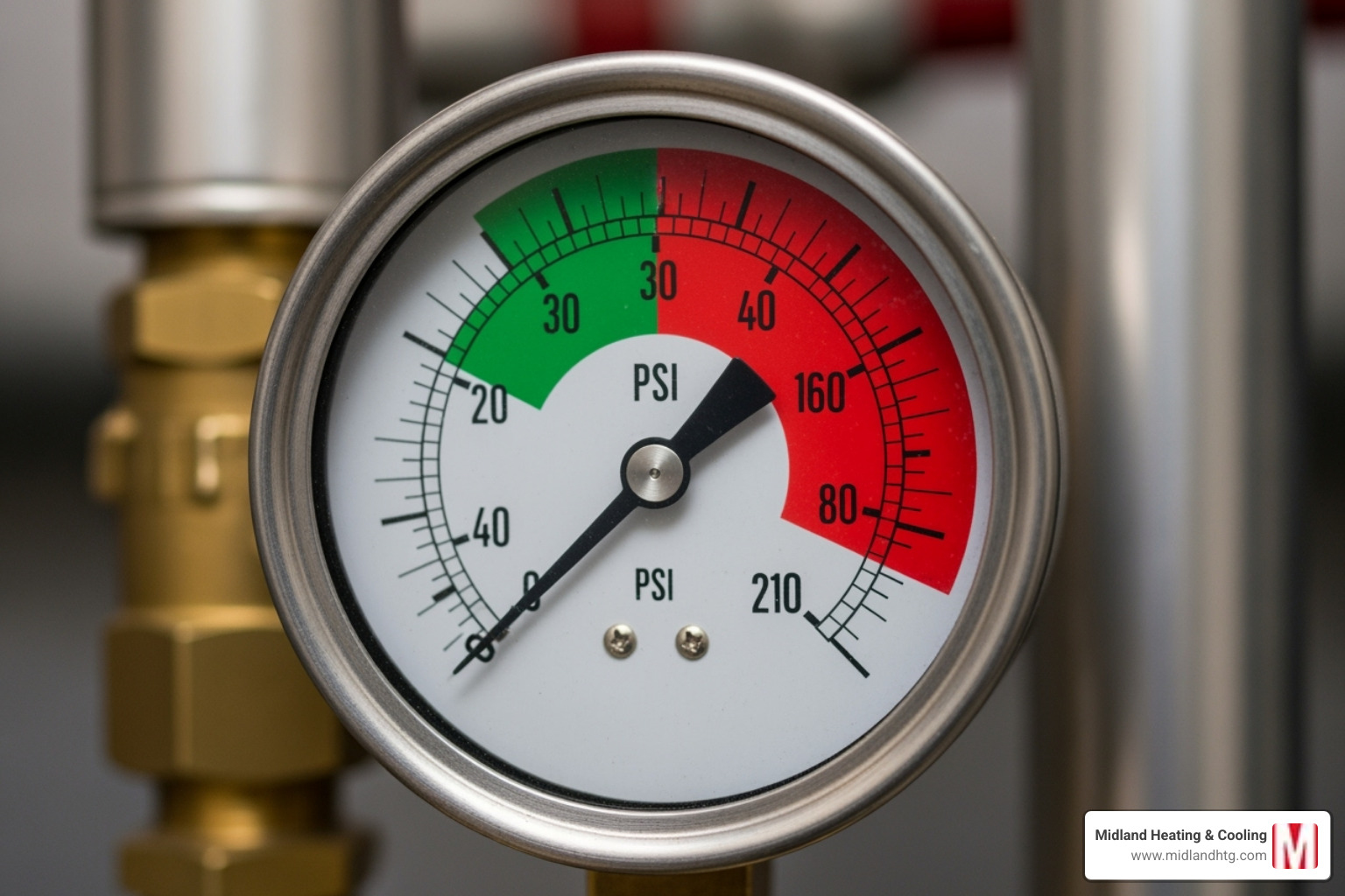 A boiler's pressure gauge showing high pressure in the red zone - boiler leaking water A boiler's pressure gauge showing high pressure in the red zone - boiler leaking water