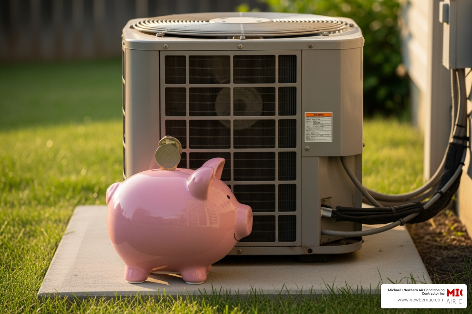 Piggy bank next to an AC unit - AC replacement Lakeland