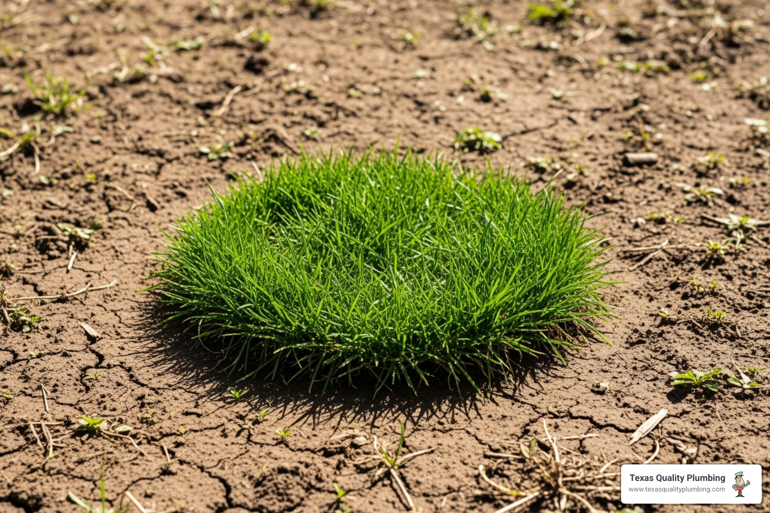 lush green patch of grass in an otherwise dry yard - sewer camera inspection Houston