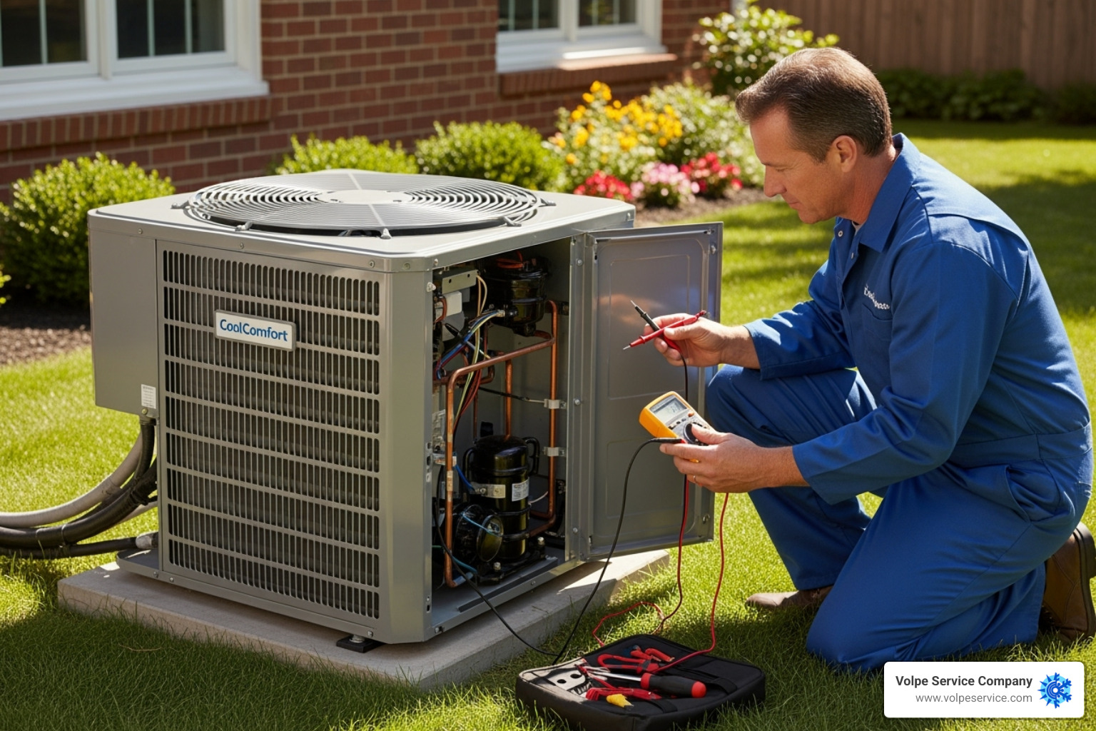 of a technician performing routine maintenance on an air conditioner - HVAC repair Chester of a technician performing routine maintenance on an air conditioner - HVAC repair Chester