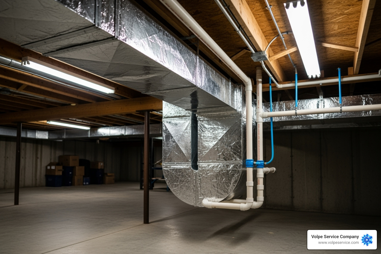 clean, sealed ductwork in an attic or basement - AC installation process
