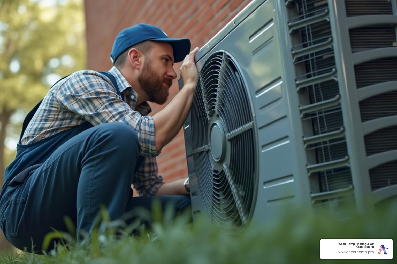 professional HVAC technician inspecting outdoor heat pump unit - heat pump not heating professional HVAC technician inspecting outdoor heat pump unit - heat pump not heating