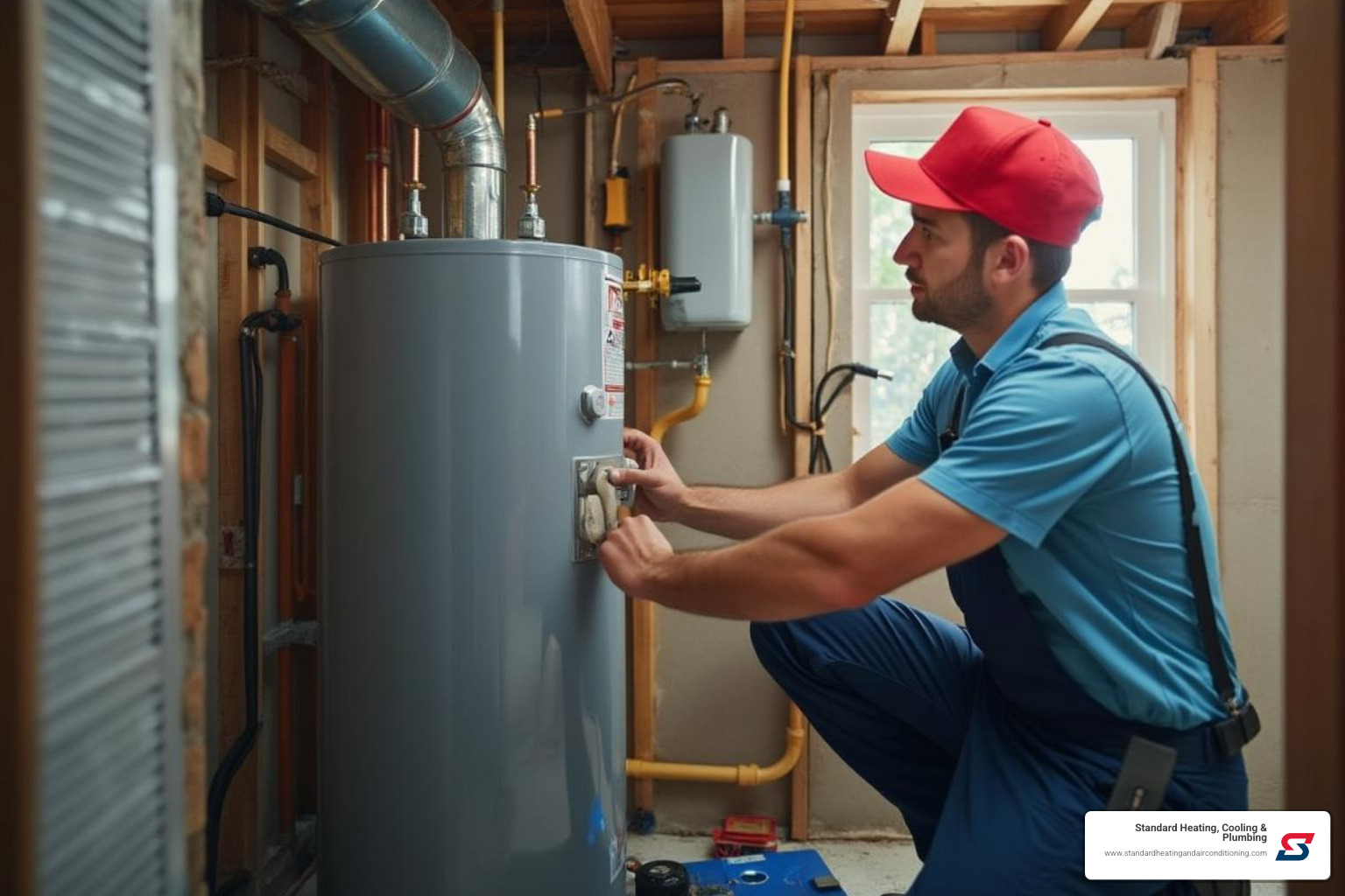 licensed plumber professionally installing a new water heater - water heater installation Birmingham licensed plumber professionally installing a new water heater - water heater installation Birmingham