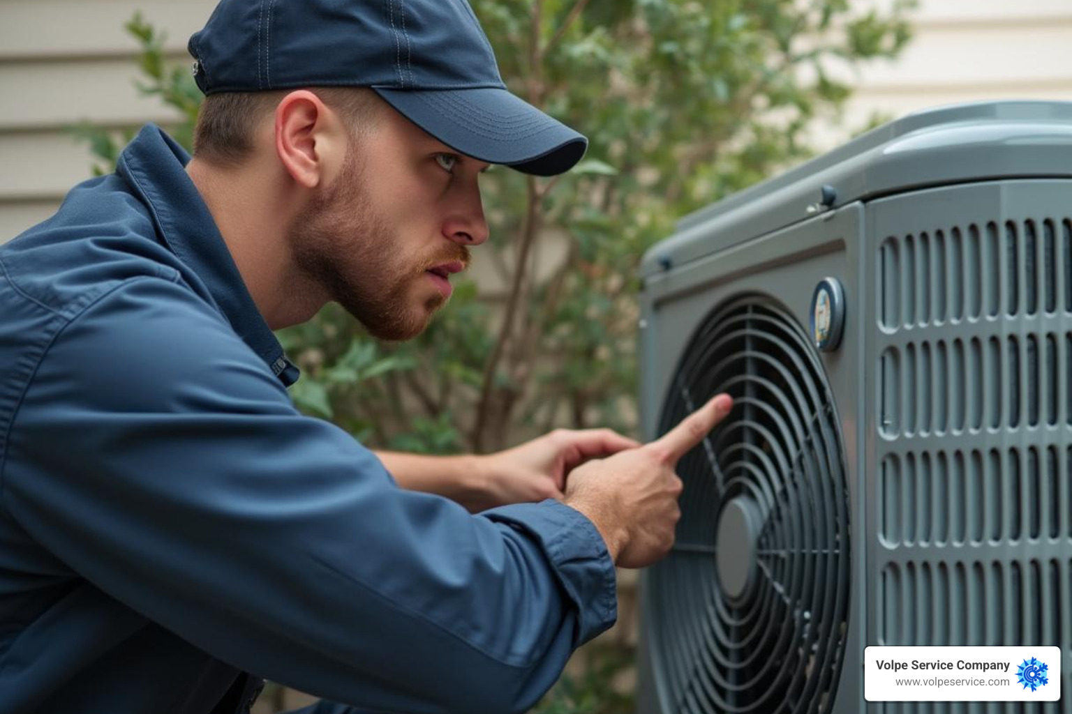 a technician pointing to a stalled AC fan - AC fan motor repair
