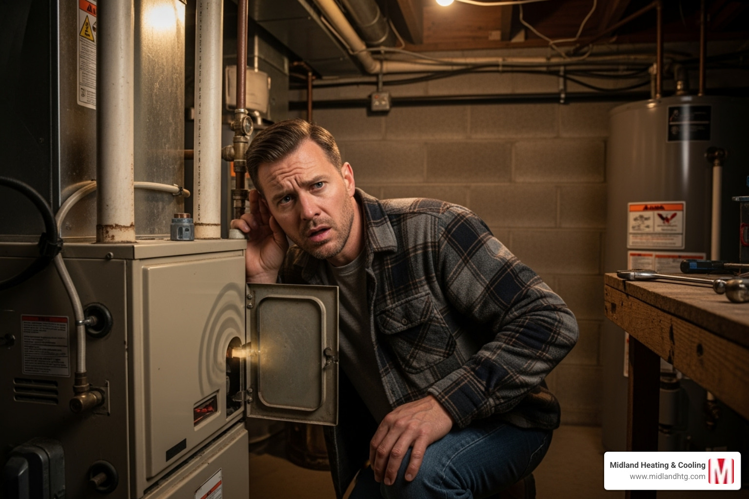 homeowner listening to strange furnace noise - furnace repair minneapolis homeowner listening to strange furnace noise - furnace repair minneapolis