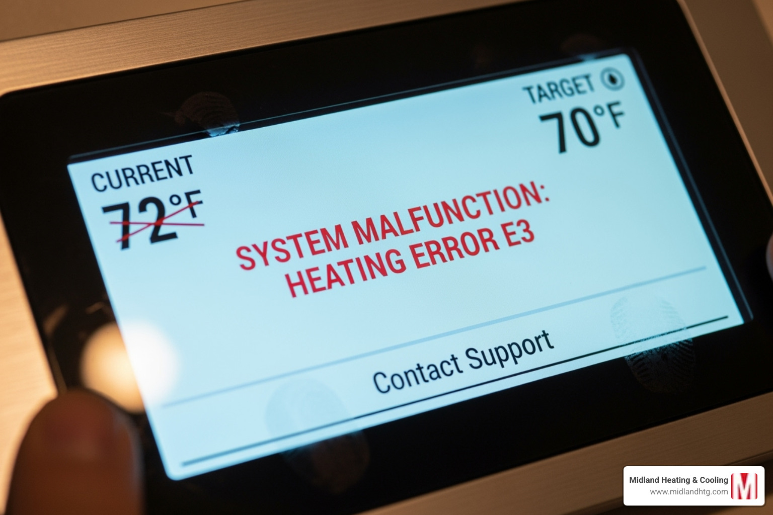 A furnace thermostat displaying an error message - heater repair services minneapolis