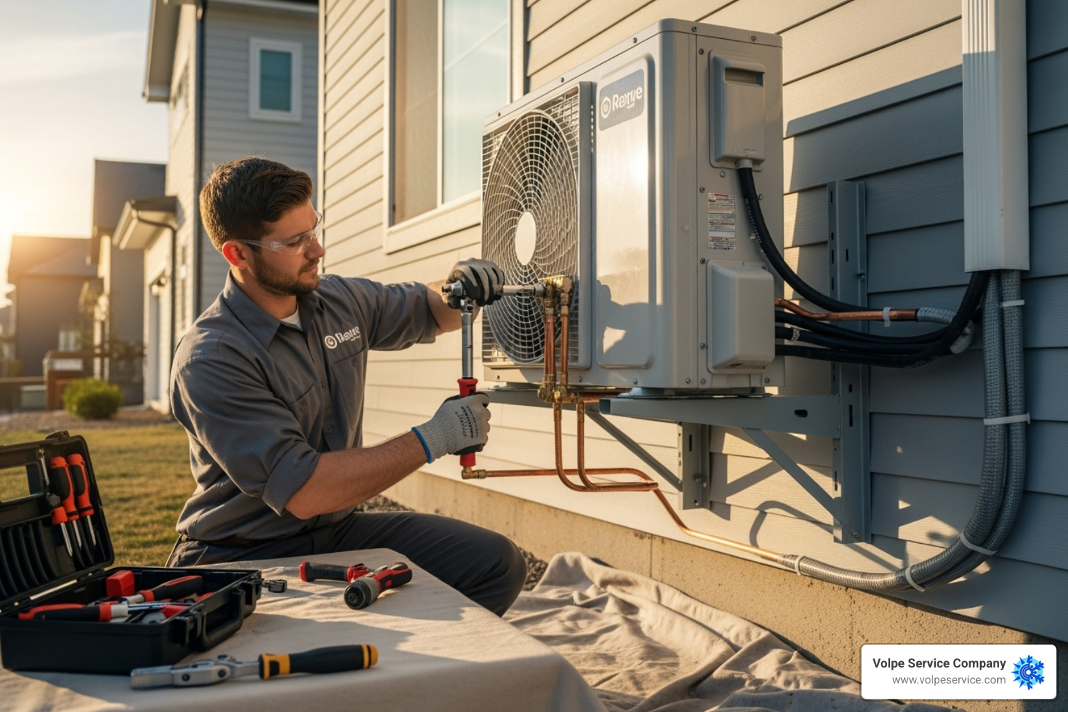 Image of a certified technician carefully installing an outdoor condenser unit, highlighting precision and safety - mini split ac installation near me Image of a certified technician carefully installing an outdoor condenser unit, highlighting precision and safety - mini split ac installation near me
