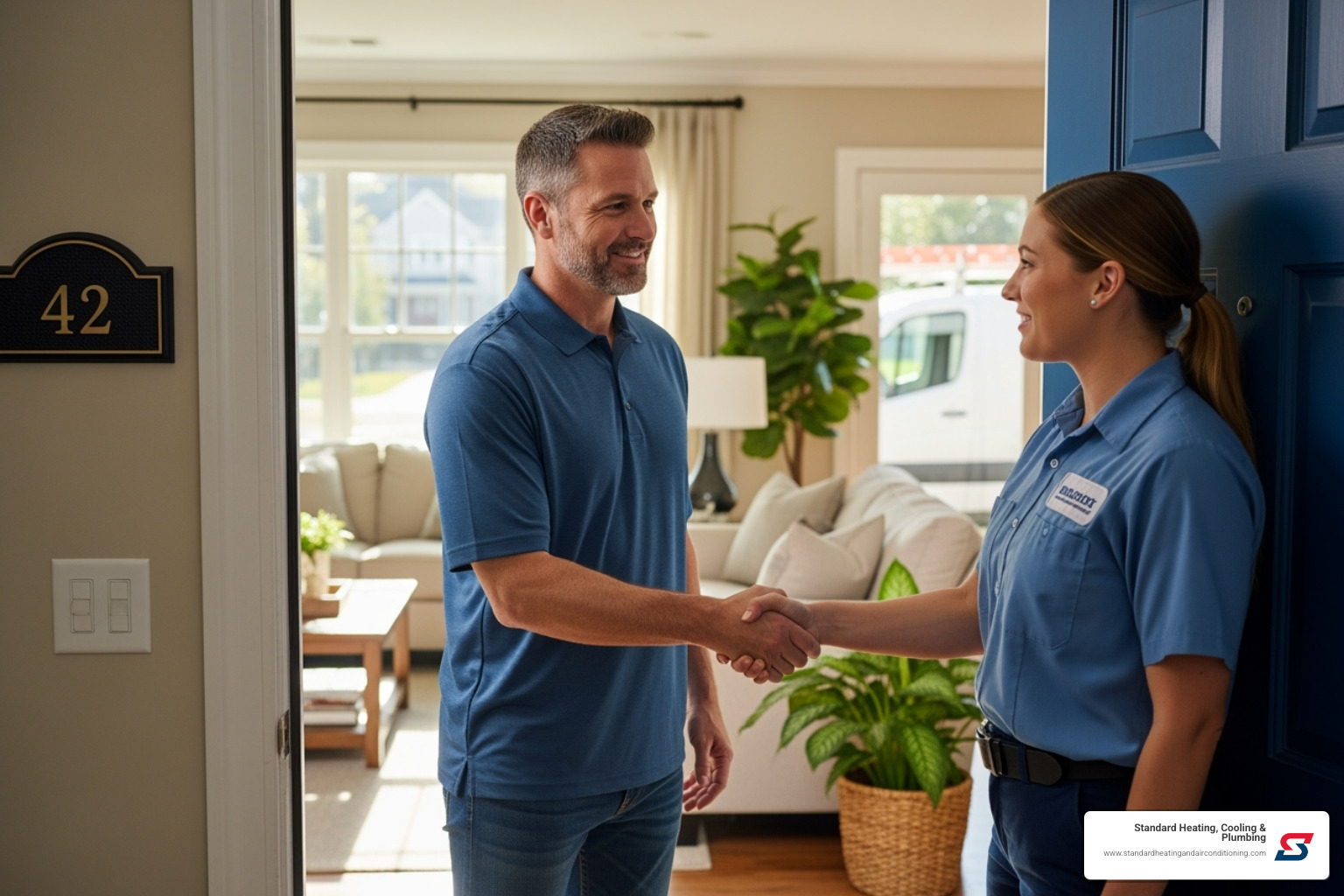 of a homeowner shaking hands with a certified HVAC technician - hvac contractor birmingham al of a homeowner shaking hands with a certified HVAC technician - hvac contractor birmingham al