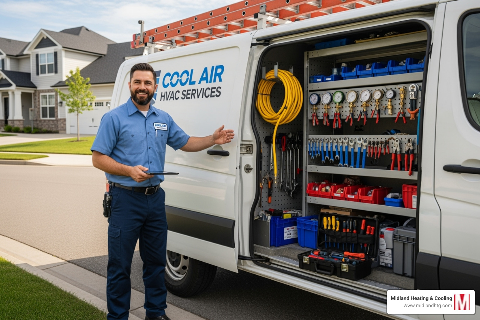 friendly, uniformed HVAC technician with a well-stocked service van - ac repair minneapolis mn