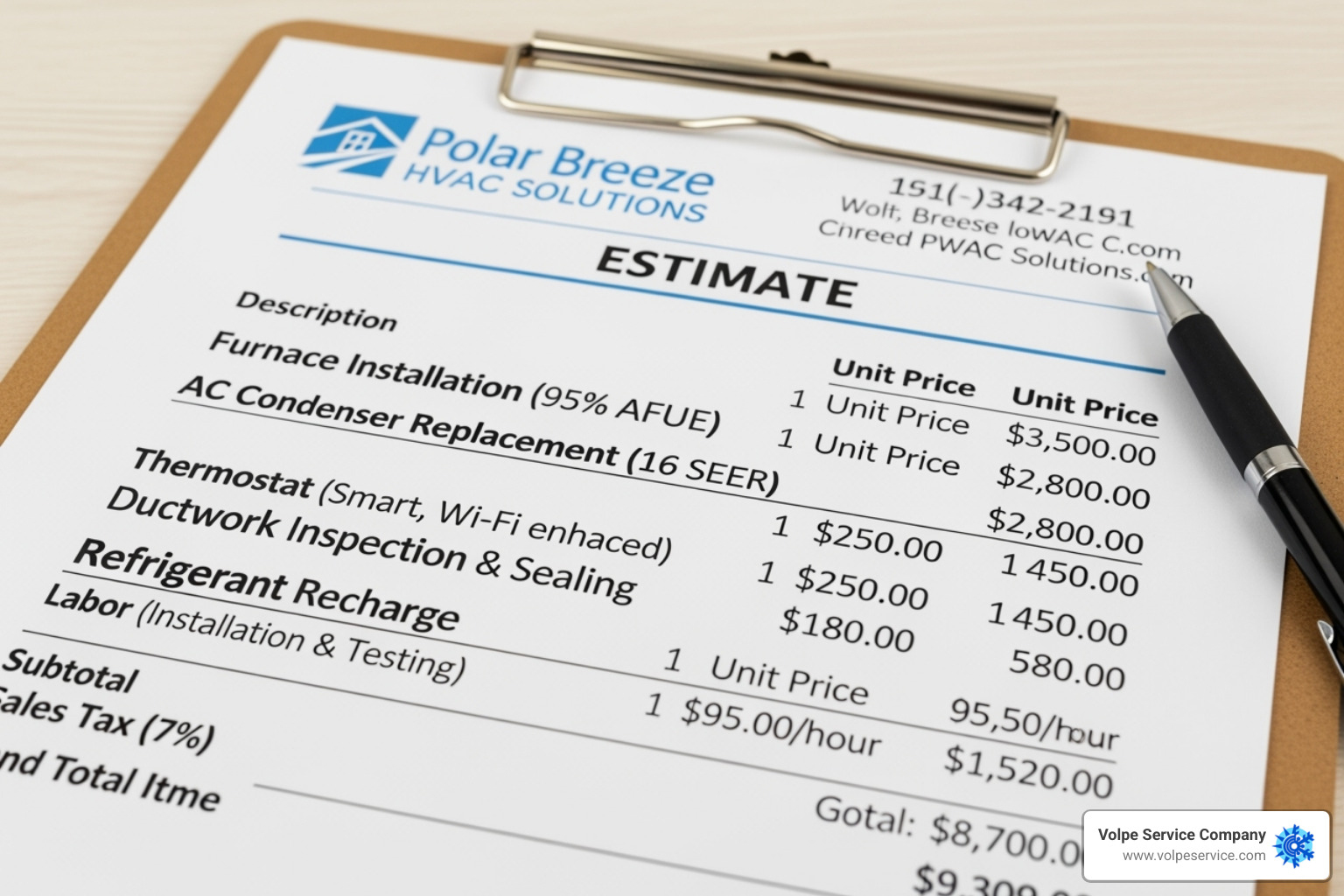 detailed, itemized HVAC estimate document - air conditioning free estimates detailed, itemized HVAC estimate document - air conditioning free estimates