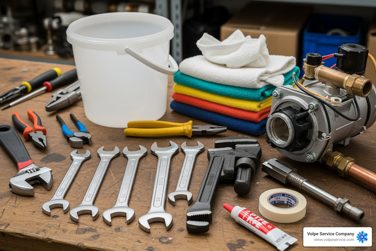 Tools needed for a pump replacement (spanners, bucket, towels) - boiler pump replacement