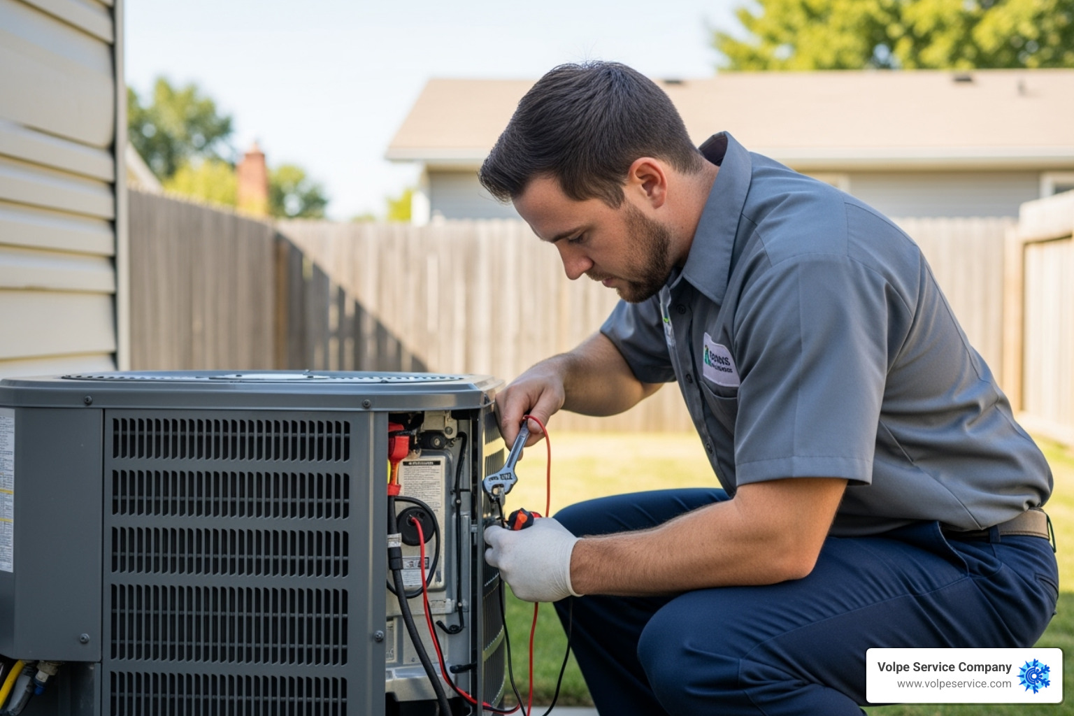 professional technician servicing an outdoor AC unit - AC repair Chester NJ professional technician servicing an outdoor AC unit - AC repair Chester NJ