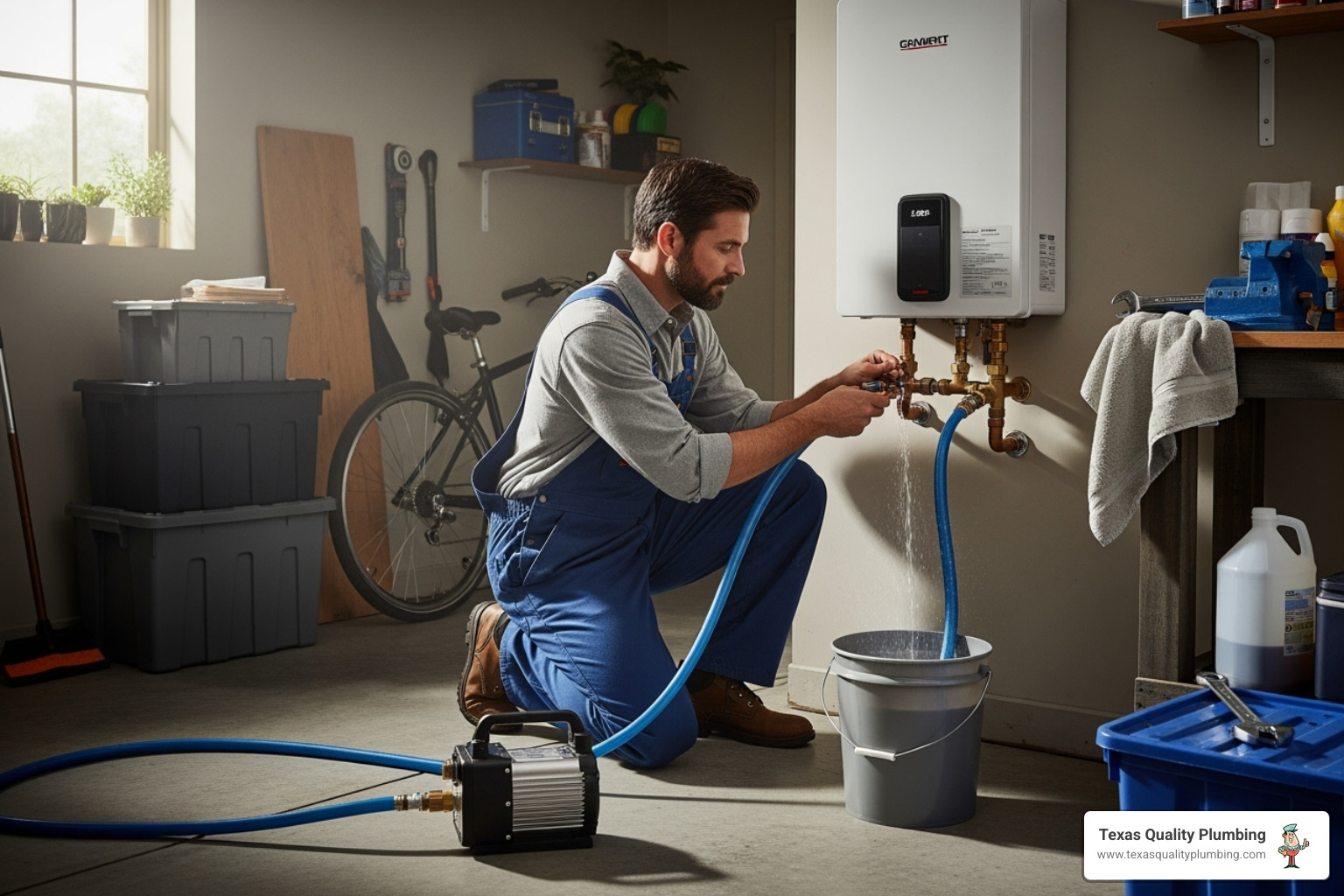 technician flushing tankless water heater - tankless water heater service near me