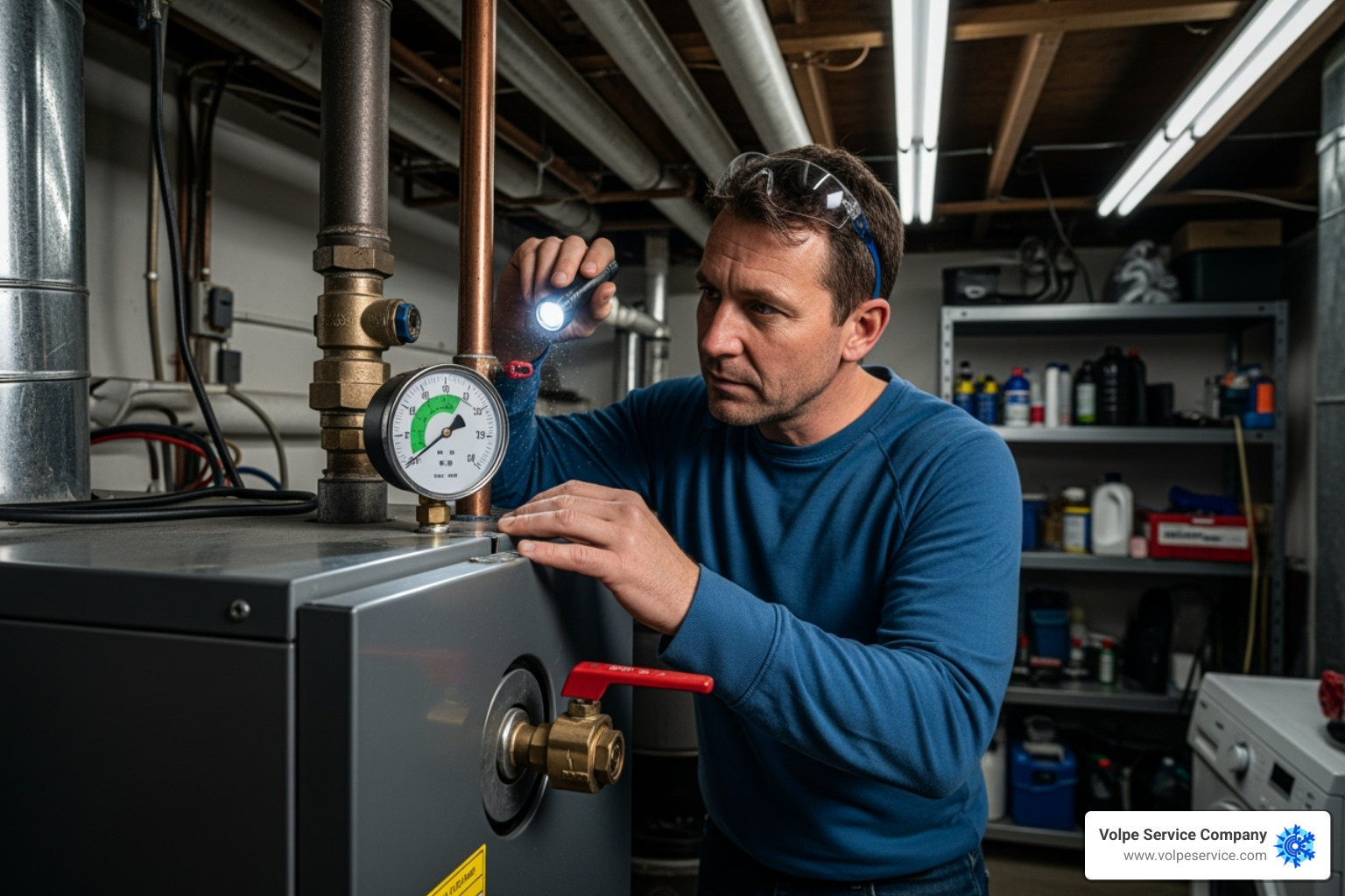 homeowner inspecting boiler pressure gauge - boiler repair chester county