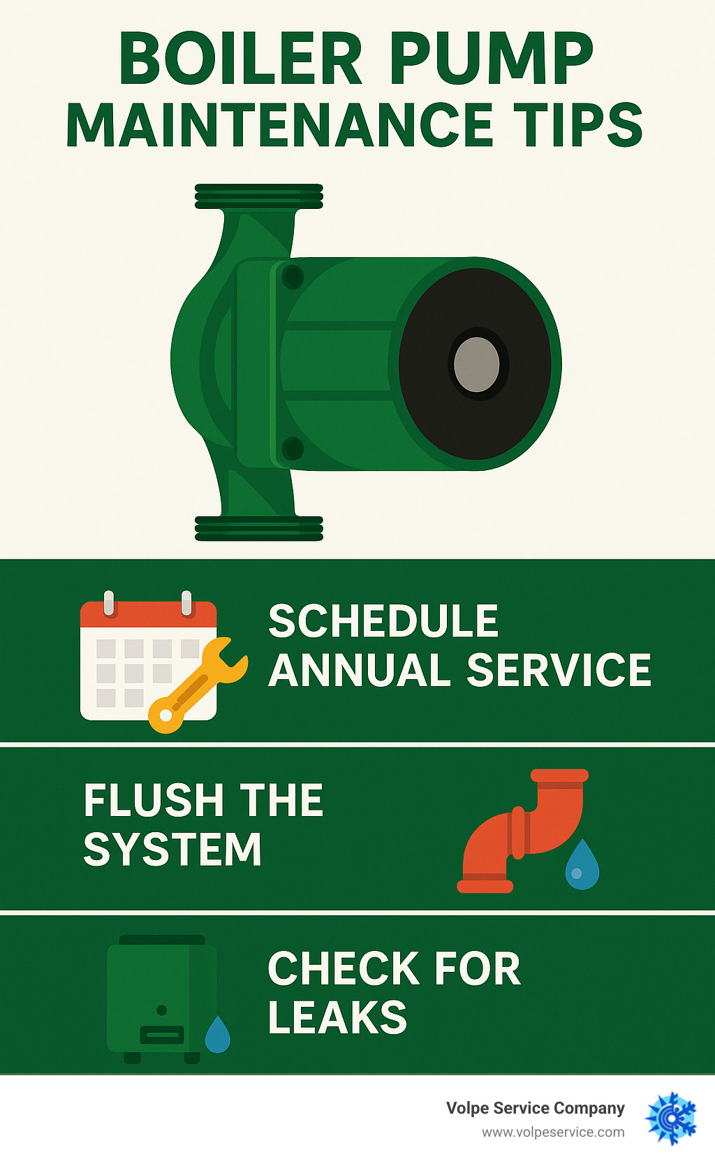 Infographic detailing boiler pump maintenance tips - boiler pump replacement infographic 