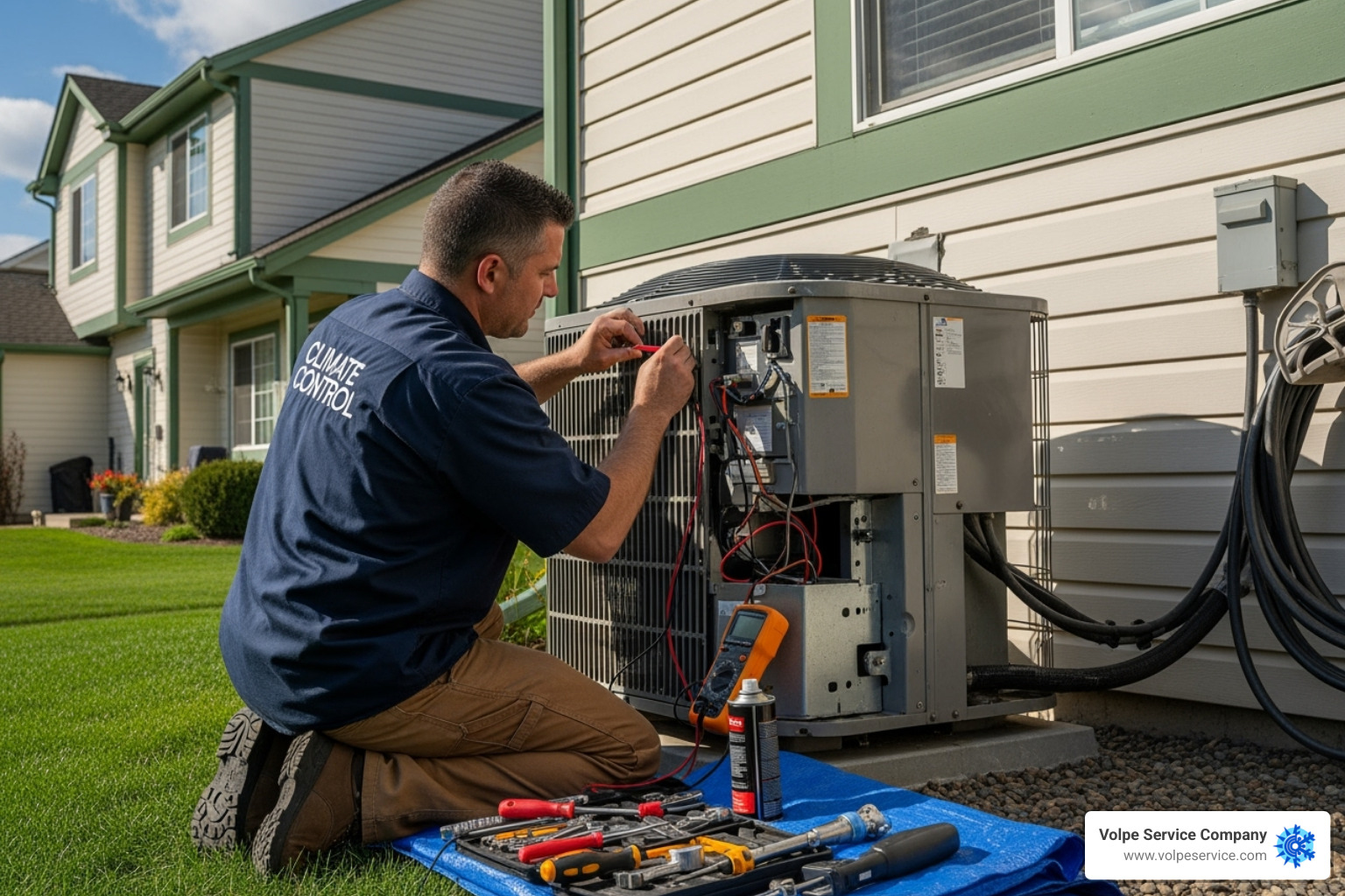 Technician servicing an outdoor AC unit - hvac contractor east hanover Technician servicing an outdoor AC unit - hvac contractor east hanover