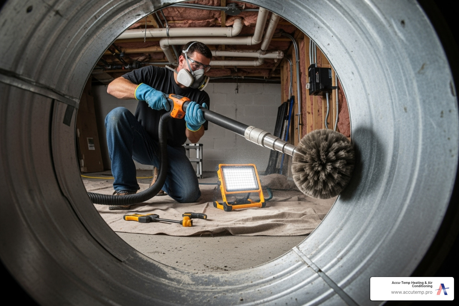 technician using rotary brush equipment - air vent cleaning palm coast technician using rotary brush equipment - air vent cleaning palm coast