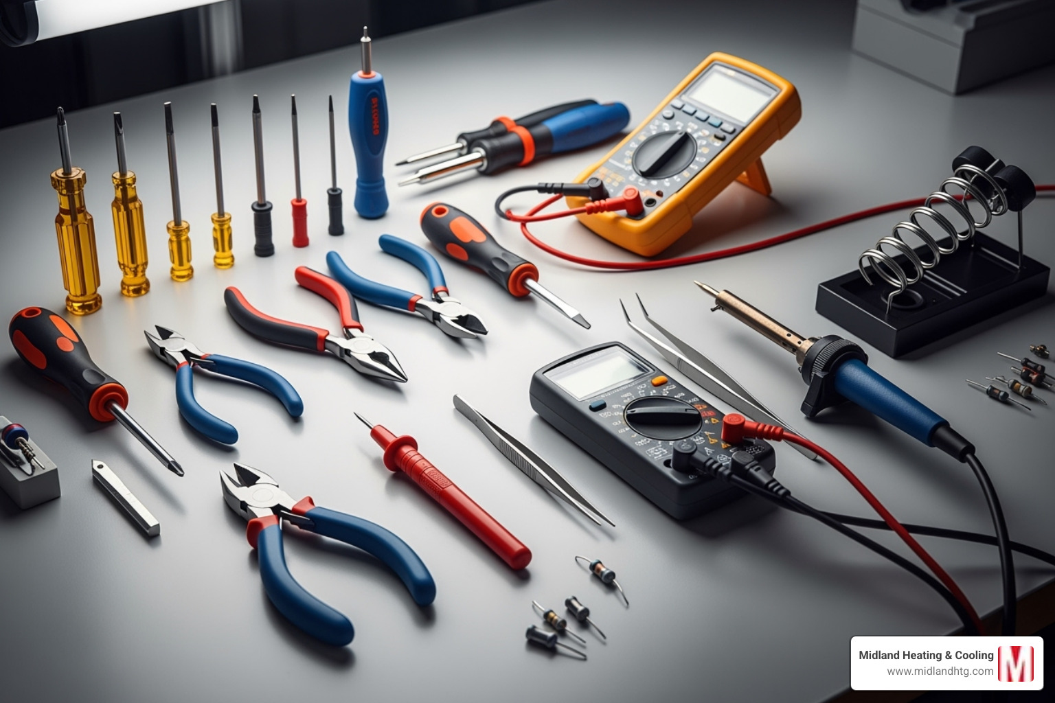 necessary tools laid out neatly - furnace circuit board repair