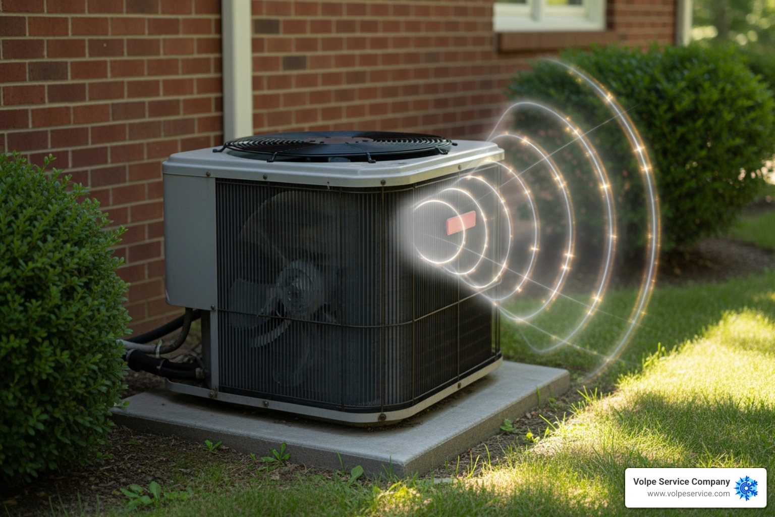 An outdoor condenser unit with sound waves emanating from it - Air conditioning issues