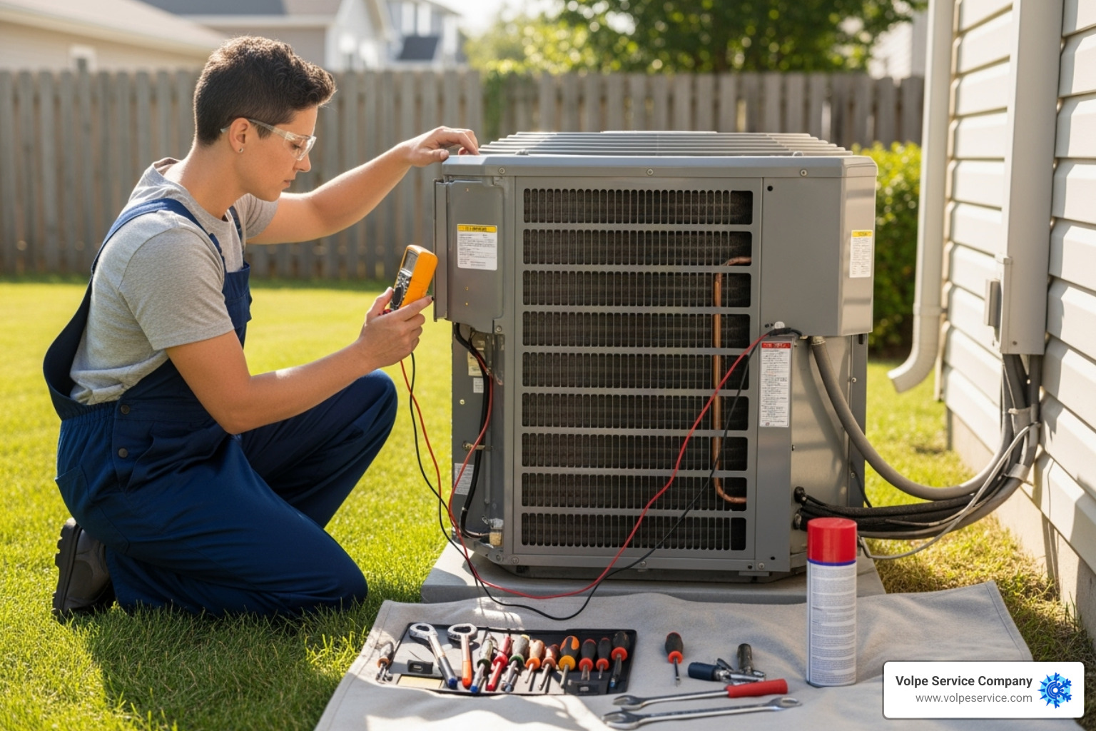 An HVAC technician performing a tune-up - Air conditioning issues