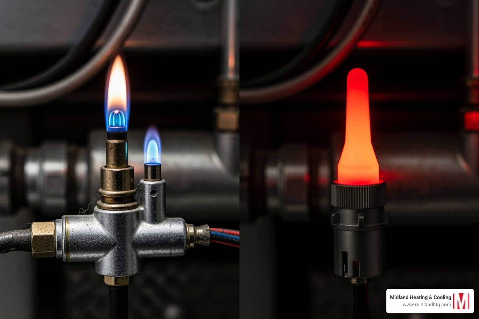 pilot light assembly next to a modern electronic ignitor - furnace not heating