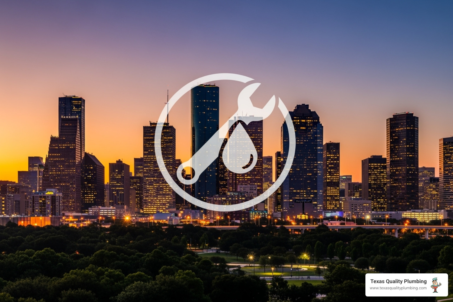 Houston city skyline with a plumbing permit icon overlay - do i need a permit to install a water heater