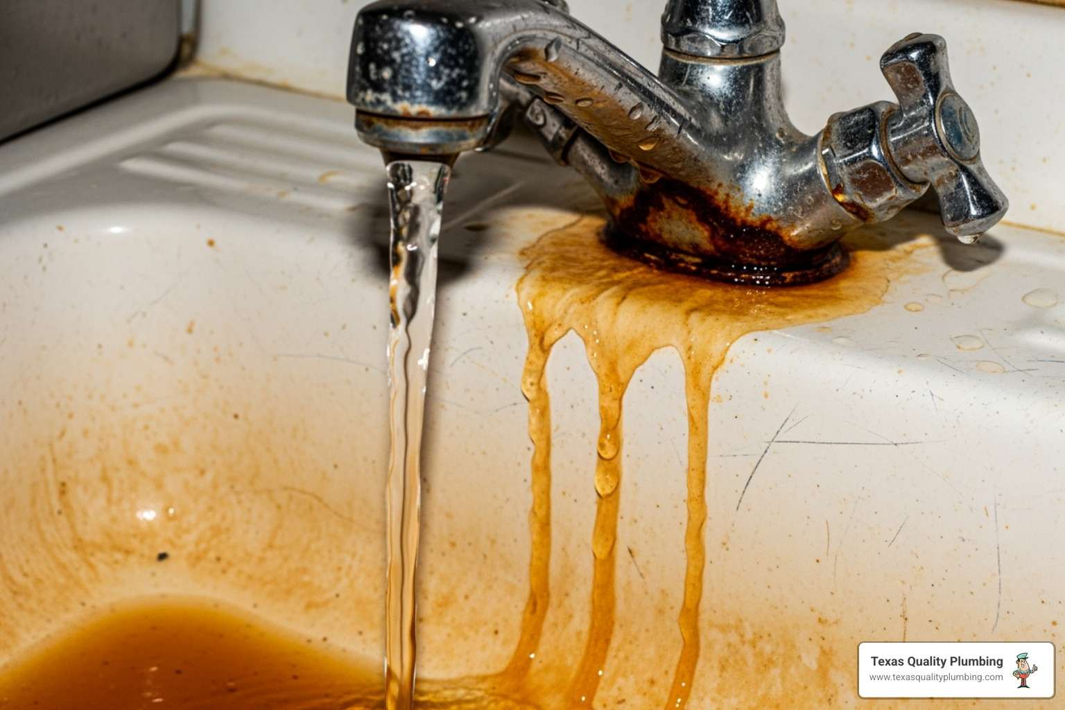 rusty water coming from a kitchen faucet - water heater service technician