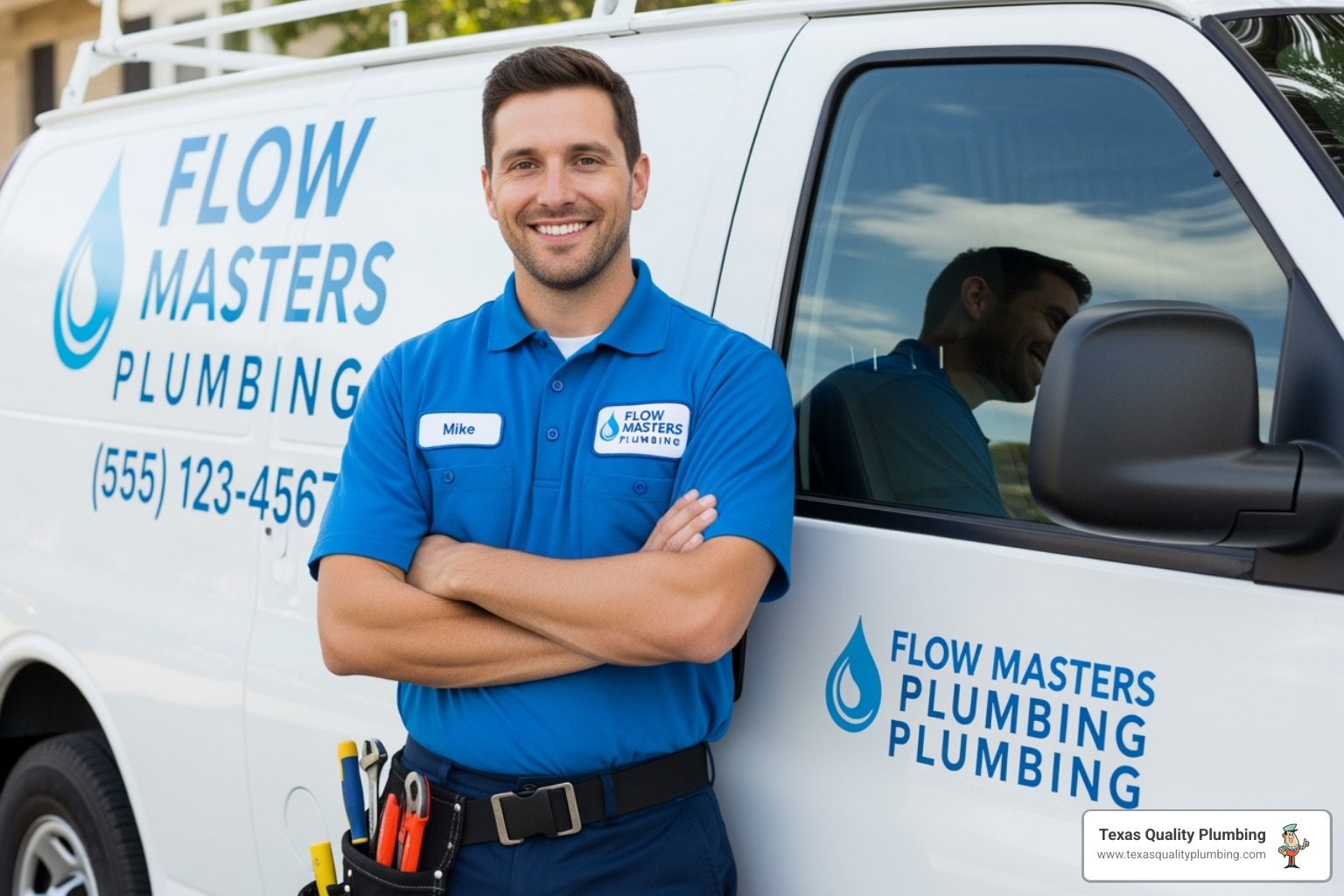 friendly professional plumber with company van - drain cleaning services houston